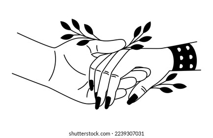 Two hands of lovers. Romantic handshake as symbol of love. Man and woman hands isolated on white background. Illustration of love romantic together concept vector