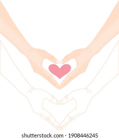 Dos manos hicieron el corazón para la ilustración del vector del signo del amor.