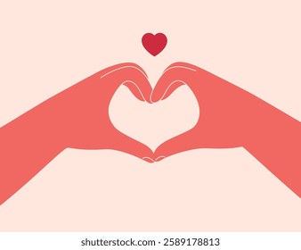 Two hands make heart shape by fingers. Korean Gesture of love and respect. Adult arms showing like gesture. kindness, relationship and friendship symbol. Vector illustration