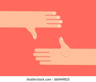 Two hands making border frame sign. Isolated vector illustration flat style.