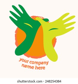 Two hands making freedom/peace dove with a sun in the background (charity) logo template