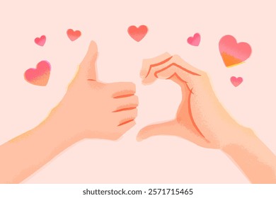 Two hands making a heart and good pose. Vector illustration