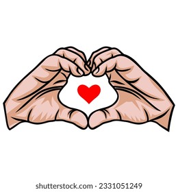 Ilustración de dibujos de vectores de símbolo de amor de corazón con dos manos