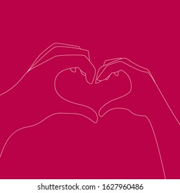 Two hands making heart shape on love symbol on red background. Flat vector illustration