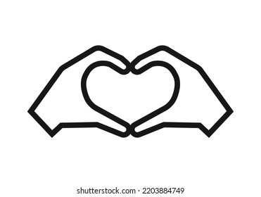 Dos manos formando el corazón con los dedos. Icono de línea delgada vectora que esparce amor. Concepto de amor, valentía, amistad, voluntariado y otros temas positivos