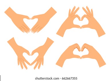 Two Hands Making Heart Shape Isolated On White Background. Love Hand Sign Vector Illustration