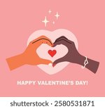 Two hands making heart sign. Valentines day. Vector flat cartoon illustration