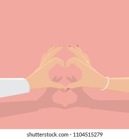 Two hands making heart sign. Love, romantic relationship concept. Isolated vector illustration flat style,valentine,teamwork