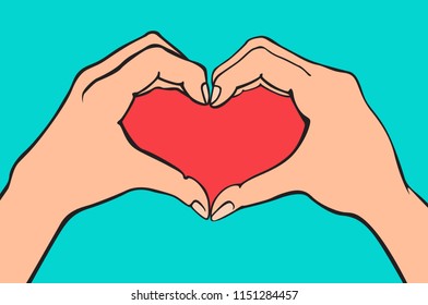 two hands making heart sign. Love, romantic relationship concept. Isolated vector illustration line style. art