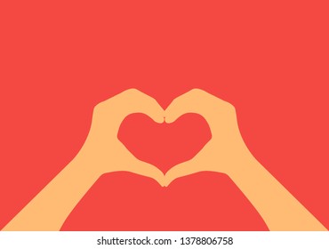 Two hands making heart sign. Love, romantic relationship concept. Isolated vector illustration flat style, valentine, teamwork