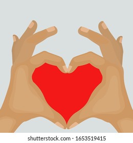 Two hands making heart sign cartoon vector illustration. Love, romantic relationship concept. Isolated flat style heart shaped hands for valentine, teamwork.