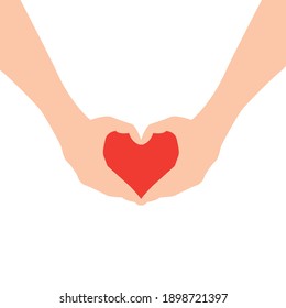 Two hands making heart sign. Love, romantic relationship concept. Isolated vector illustration flat style.
