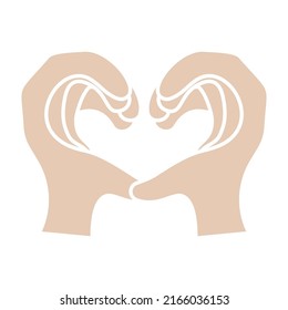 Dos manos haciendo señas de corazón. Amor, concepto de relación romántica. Ilustración vectorial aislada estilo plano, valentina, trabajo en equipo