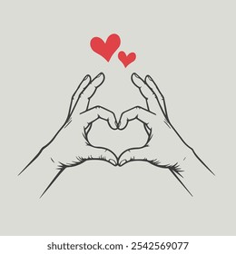 Two hands making heart sign. Isolated vector illustration flat style.