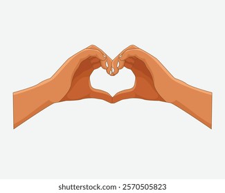 Two hands making a heart sign. Heart shaped hand gesture isolated on white background. Vector illustration.