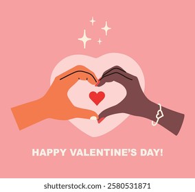 Two hands making heart sign. Valentines day. Vector flat cartoon illustration