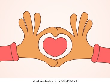 Two hands making heart sign. Love, romantic concept. Valentine day