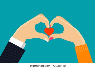 Two hands making heart sign. Valentines day. Vector flat style illustration