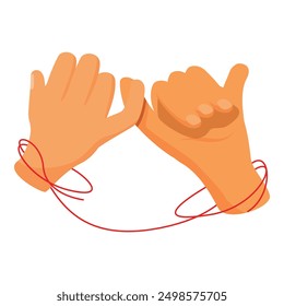 Two hands making a pinky promise, connected with a red thread symbolizing an unbreakable bond