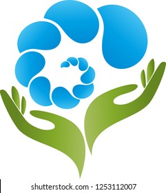Two hands and many drops of water logo
