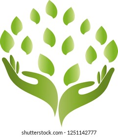 Two hands and many leaves logo