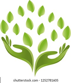 Two hands and many leaves logo