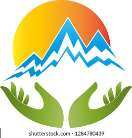 Two hands and mountains logo