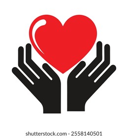 Two Hands on Heart Charity Icon – Helping Hands Symbol for Generosity and Compassion