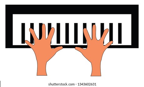 Two hands on a piano key board vector illustration on white background 