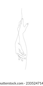 Two hands. One line drawing. Black and white illustration. Vector.