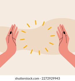 Two hands open with copy space. Concept of discovery, holding, showing. Vector illustration, flat design