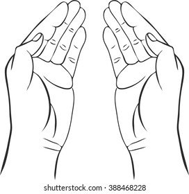 two hands with open palms, hand drawn vector illustration,guardian, safety sign