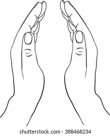 two hands with open palms, hand drawn vector illustration, guardian, safety sign