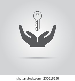 two hands over which hovers key isolated icon