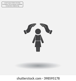 two hands over the woman to protect. vector illustration.