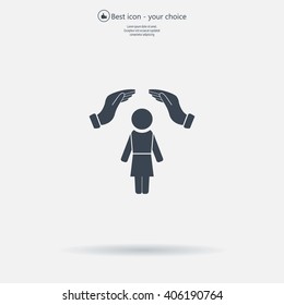 two hands over the woman to protect. vector illustration.