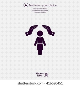 two hands over the woman to protect. vector illustration.