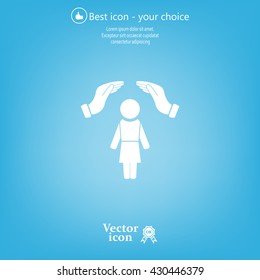 two hands over the woman to protect. vector illustration.