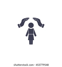 two hands over the woman to protect. vector illustration.