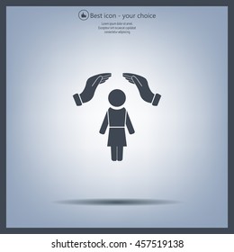 two hands over the woman to protect. vector illustration.