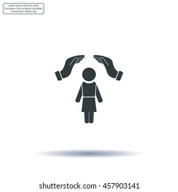 two hands over the woman to protect. vector illustration.
