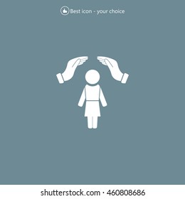 two hands over the woman to protect. vector illustration.