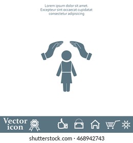 two hands over the woman to protect. vector illustration.