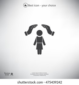 two hands over the woman to protect. vector illustration.