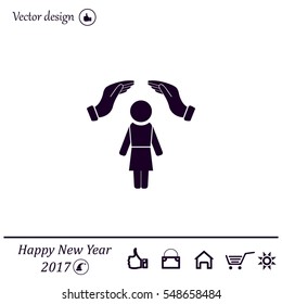 two hands over the woman to protect. vector illustration.
