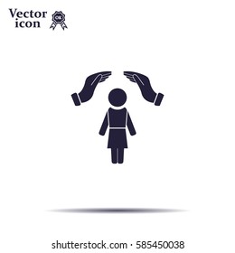 two hands over the woman to protect. vector illustration.