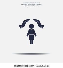 two hands over the woman to protect. vector illustration.