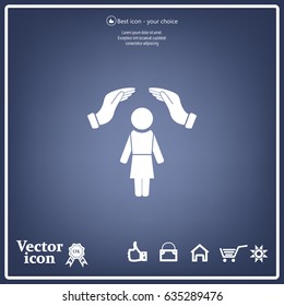 two hands over the woman to protect. vector illustration.