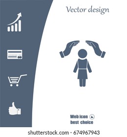 two hands over the woman to protect. vector illustration.