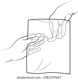 two hands in a package looking in a bag